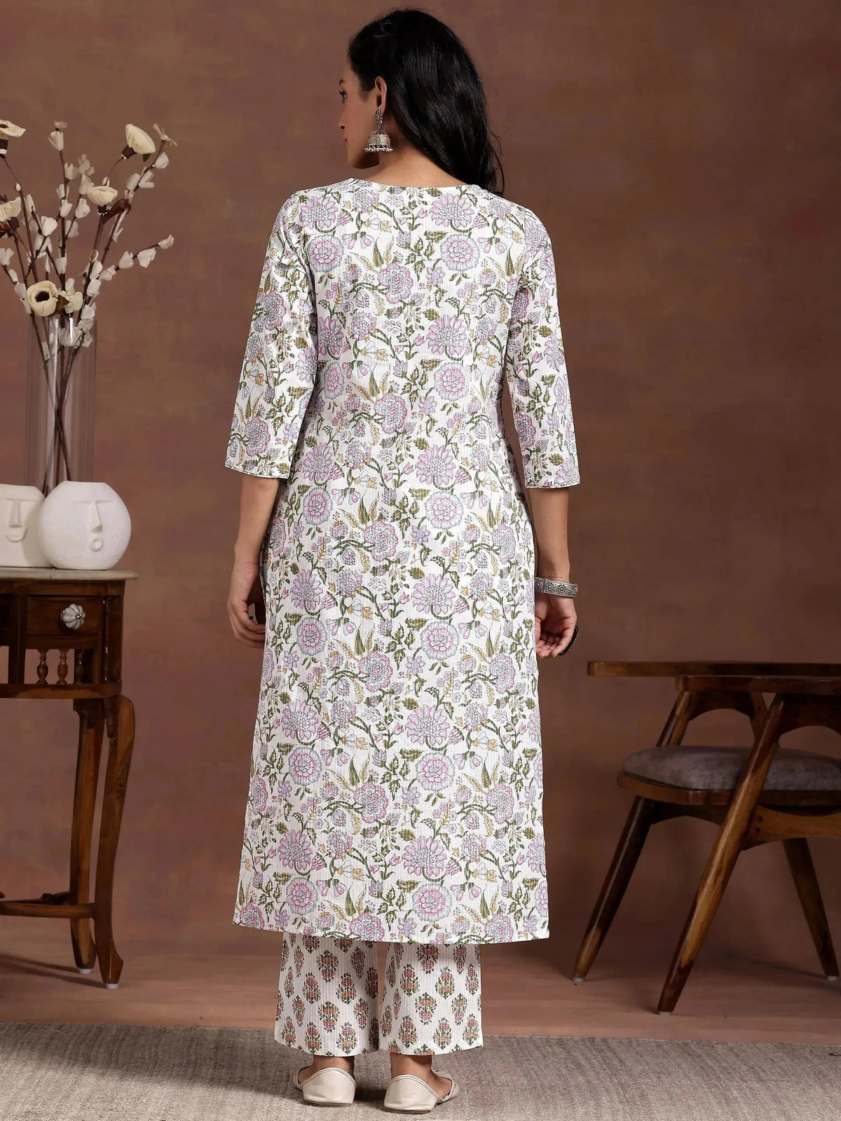 Libas Off White Printed Cotton Straight Kurta Set