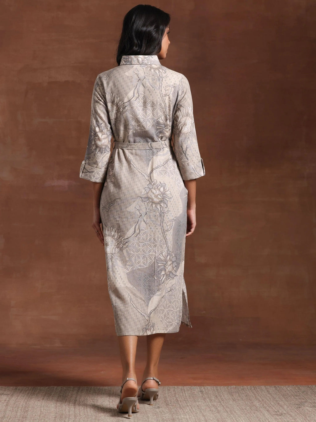 Gerua Off White Printed Cotton Blend Shirt Dress