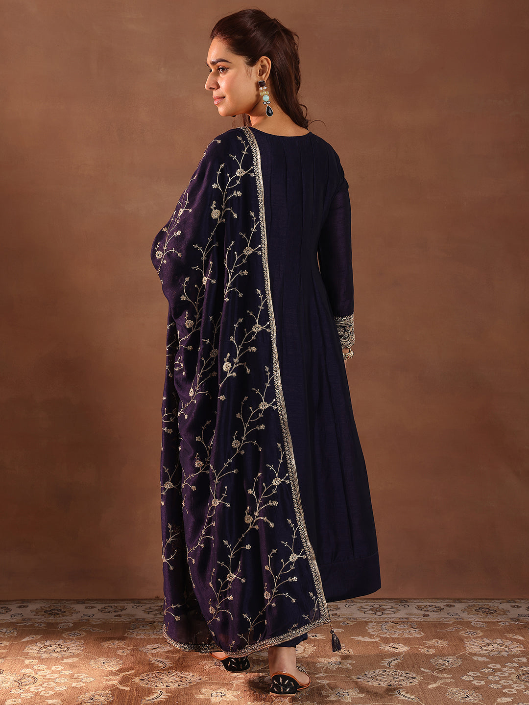 Libas Purple Embroidered Silk Blend Anarkali Suit With Dupatta