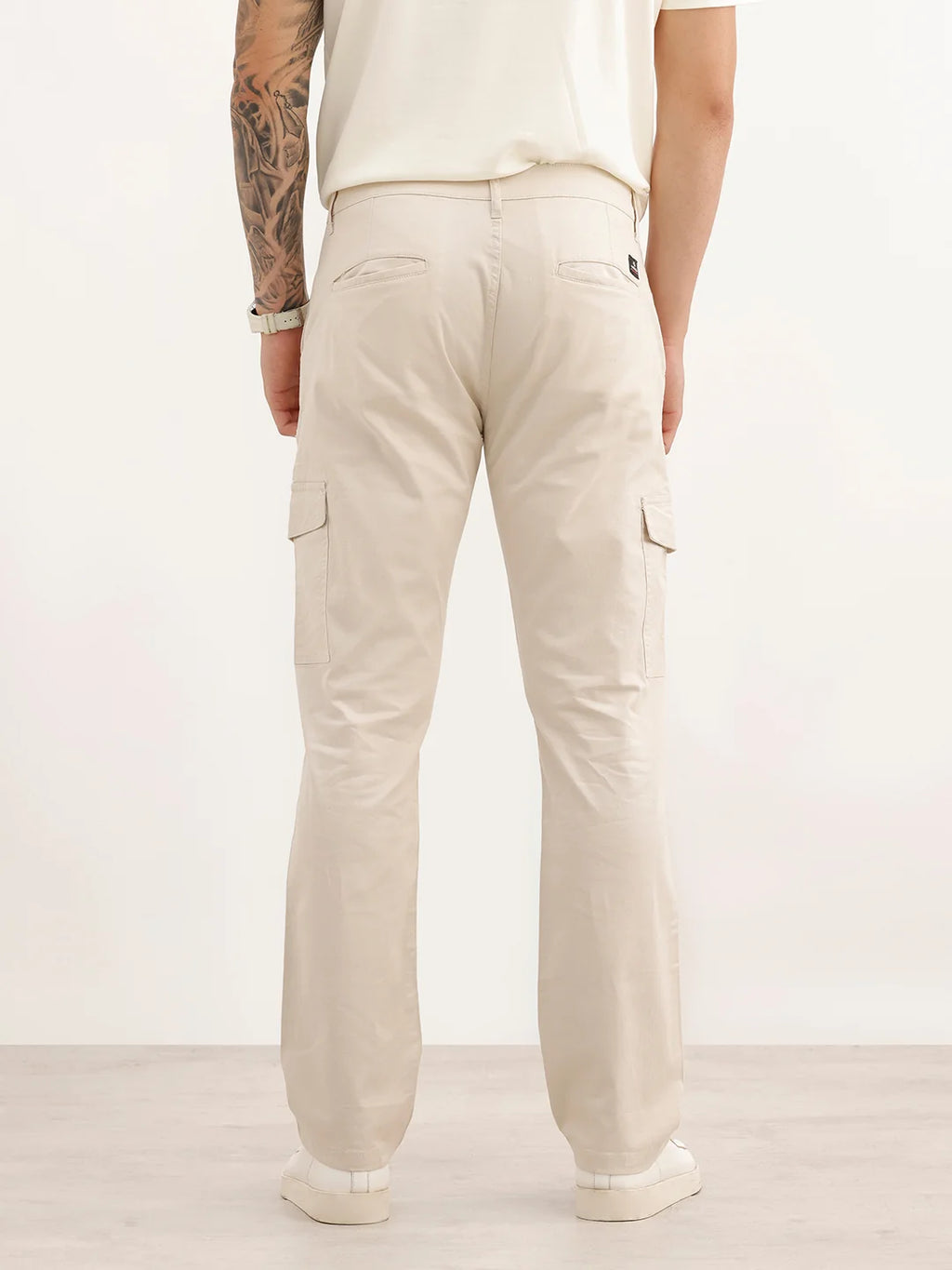 Solid Straight Fit Cargo Trouser | Beige