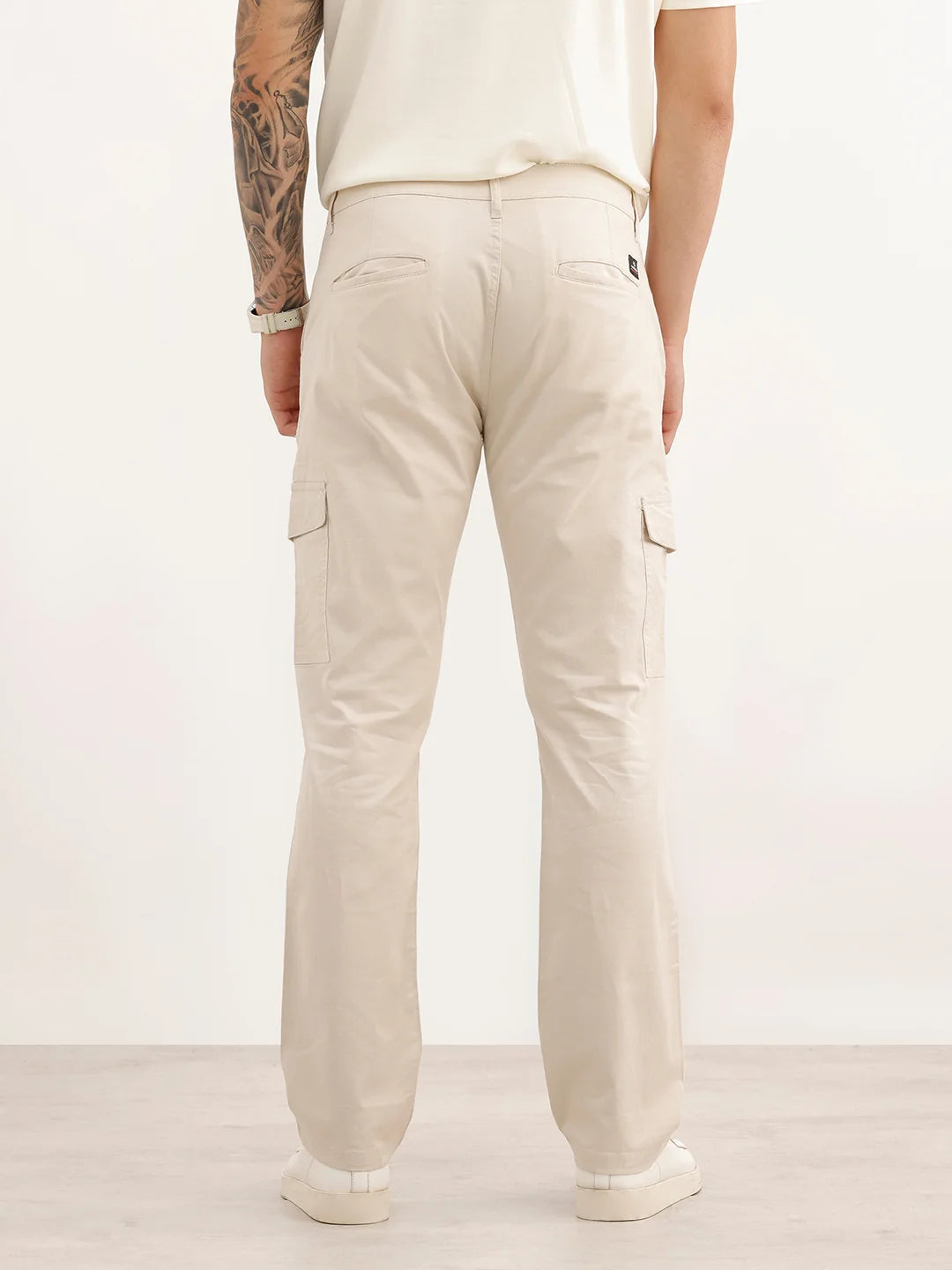 Solid Straight Fit Cargo Trouser | Beige