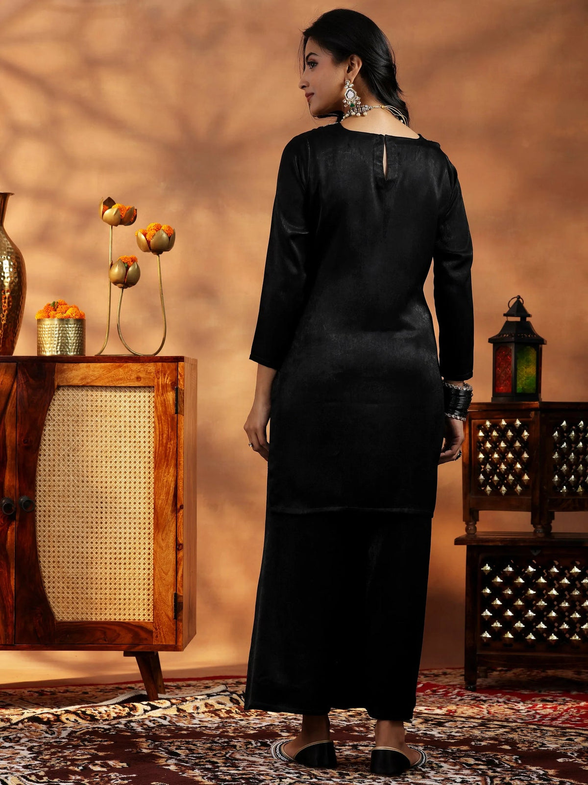 Libas Black Embroidered Velvet Co-Ords CO87