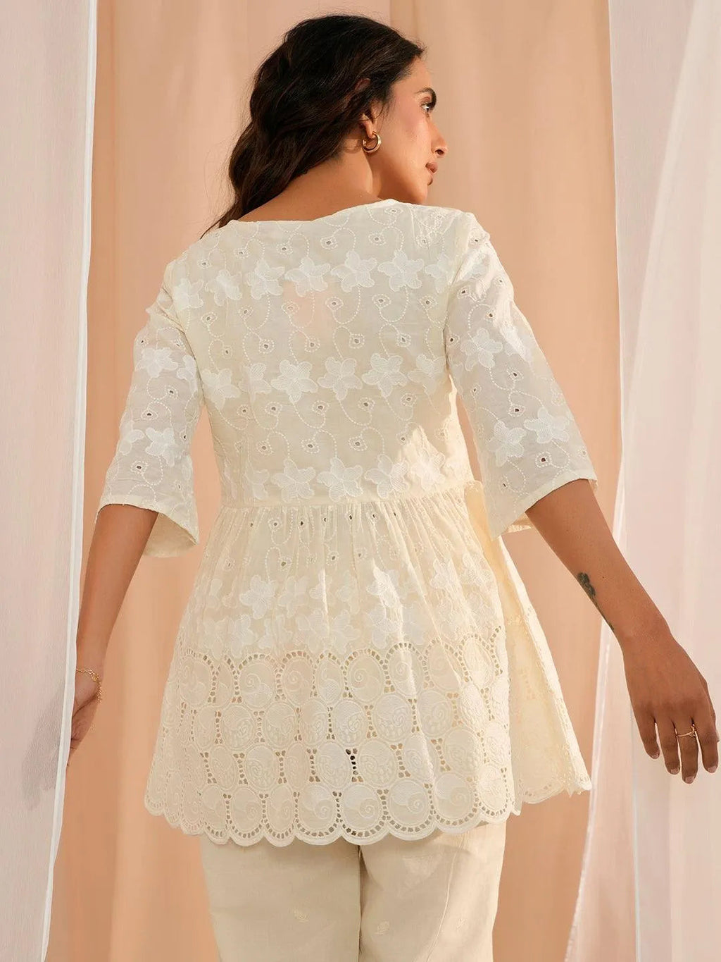 Libas Zoya Off White Embroidered Cotton A-Line Kurti P23