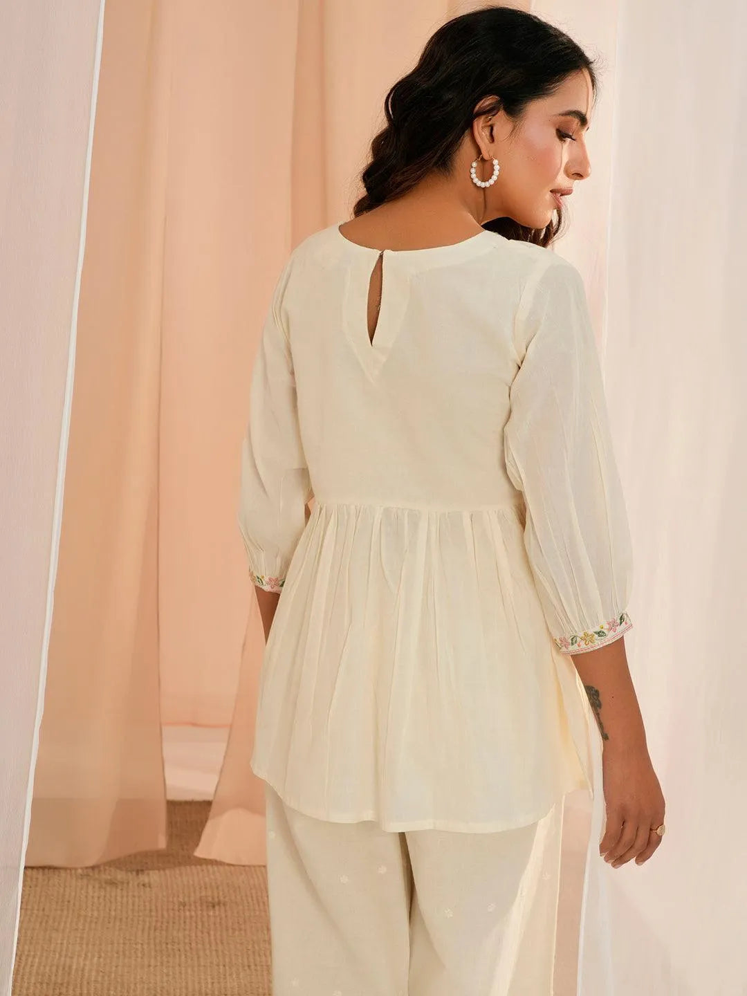 Libas Off White Yoke Design Cotton A-Line Kurti P23
