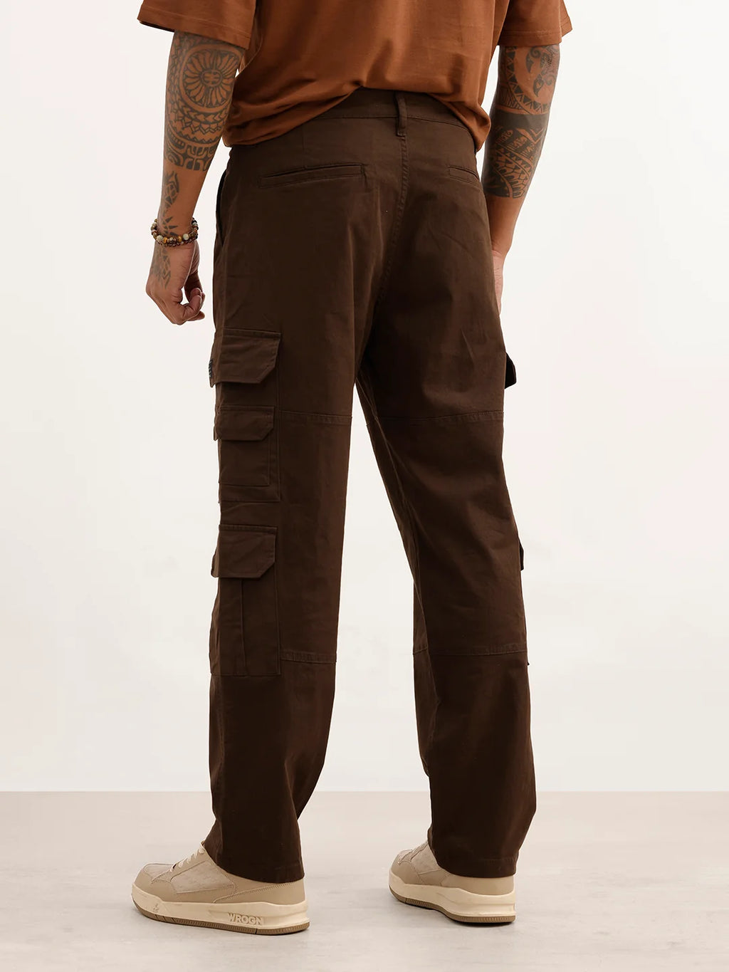 Solid Loose Fit Cargo Trouser | Brown