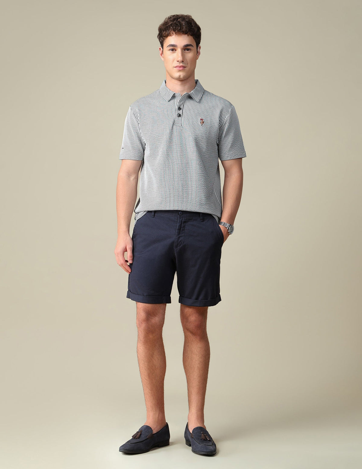 Vertical Striped Relaxed Fit Polo Shirt USP0