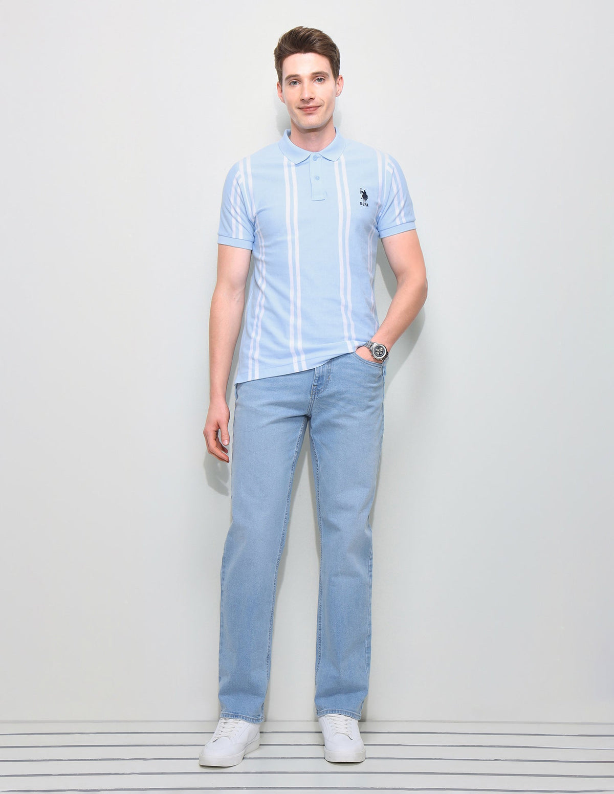 Vertical Striped Slim Fit Polo Shirt USP0