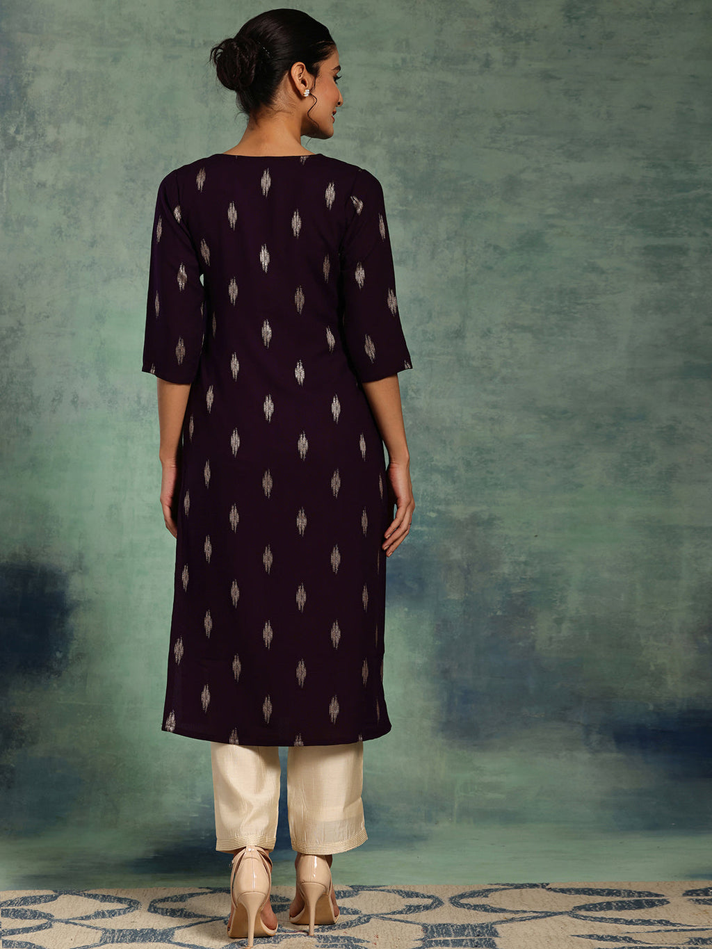 Libas Purple Woven Design Rayon Straight Kurta