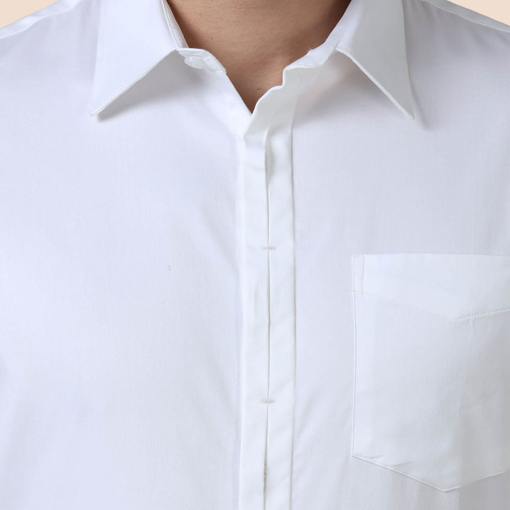 Keneth White Shirt with Signature Concealed Placket & French Cuff
