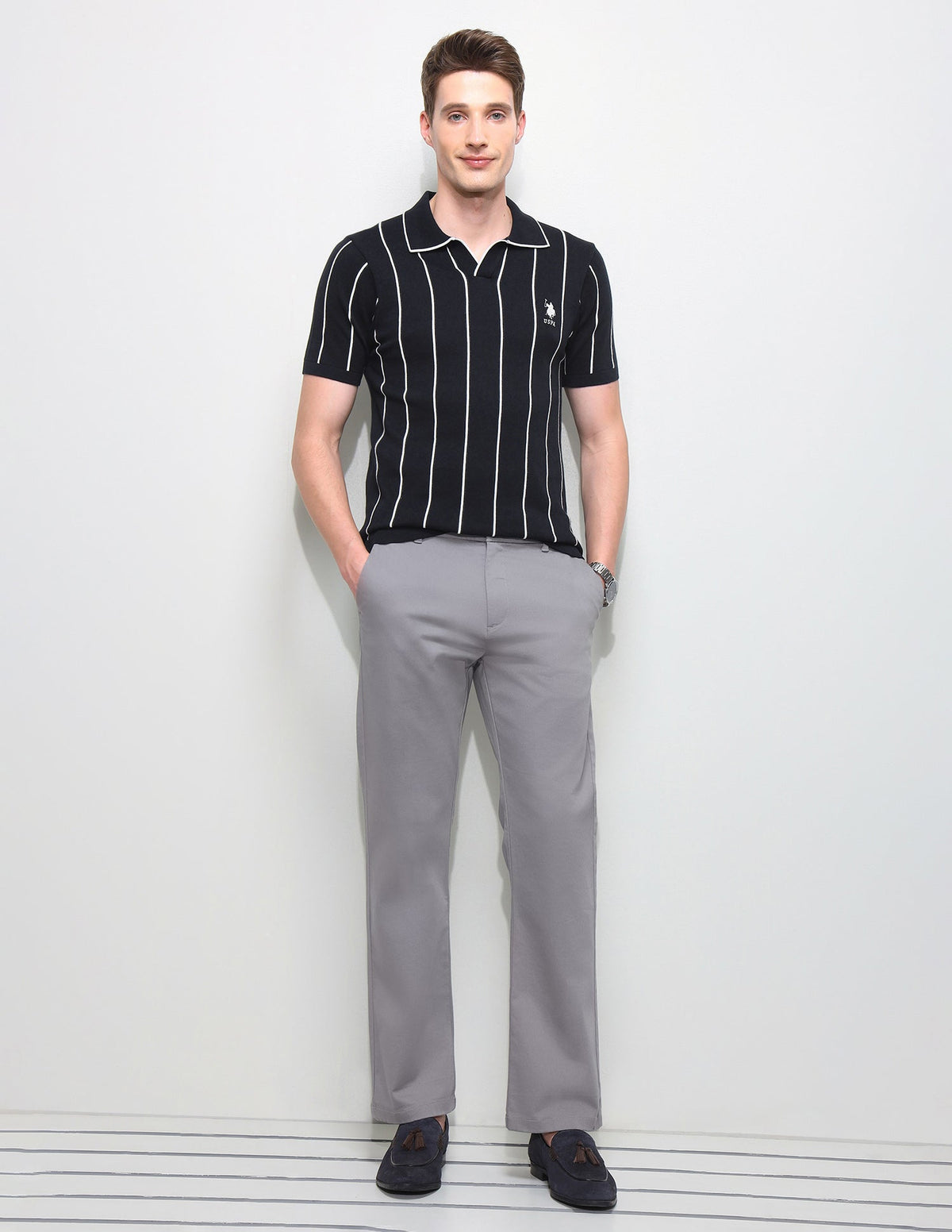 Vertical Striped Slim Fit Polo Shirt USP0