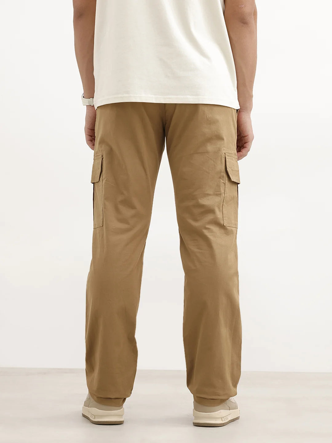 Solid Straight Fit Cargo Trouser | Khaki