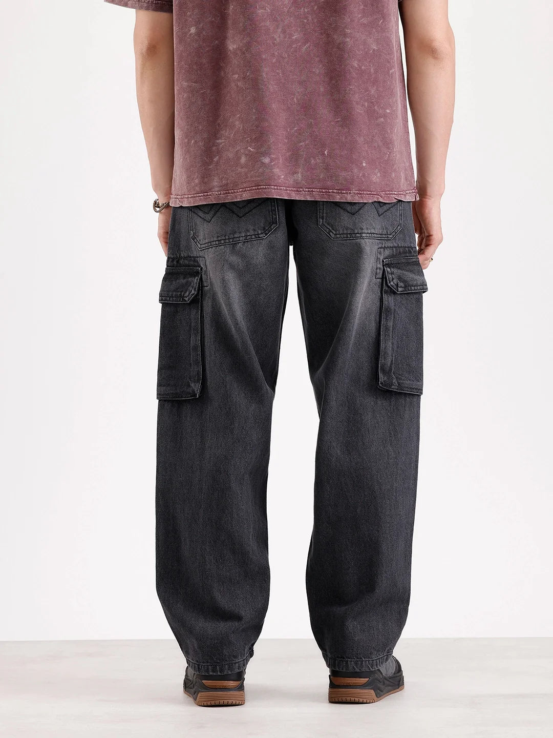 Washed Loose Fit Cargo Denim | Grey