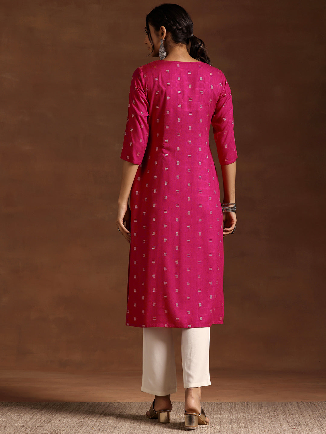 Libas Pink Woven Design Rayon Straight Kurta