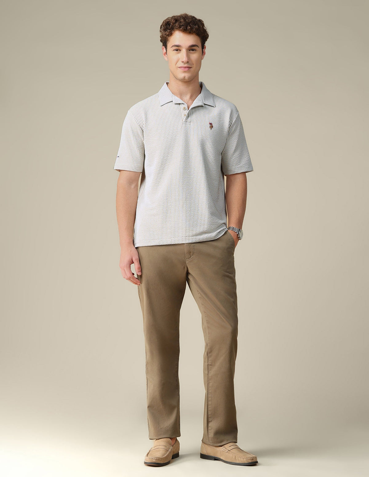 Vertical Striped Relaxed Fit Polo Shirt USP0