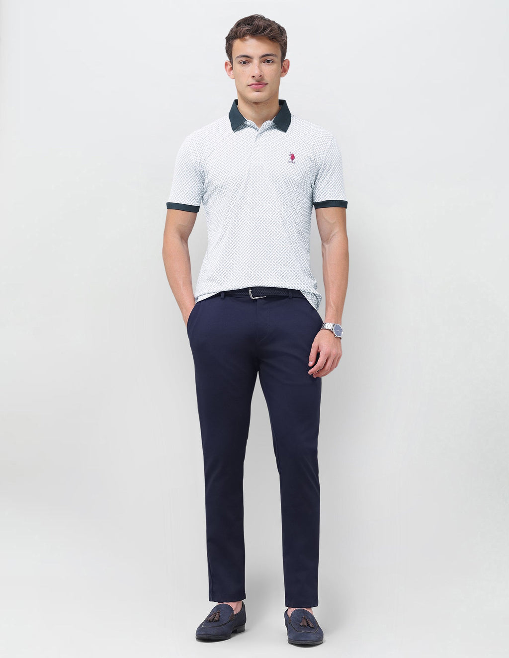 Geometric Printed Slim Fit Polo Shirt USP0