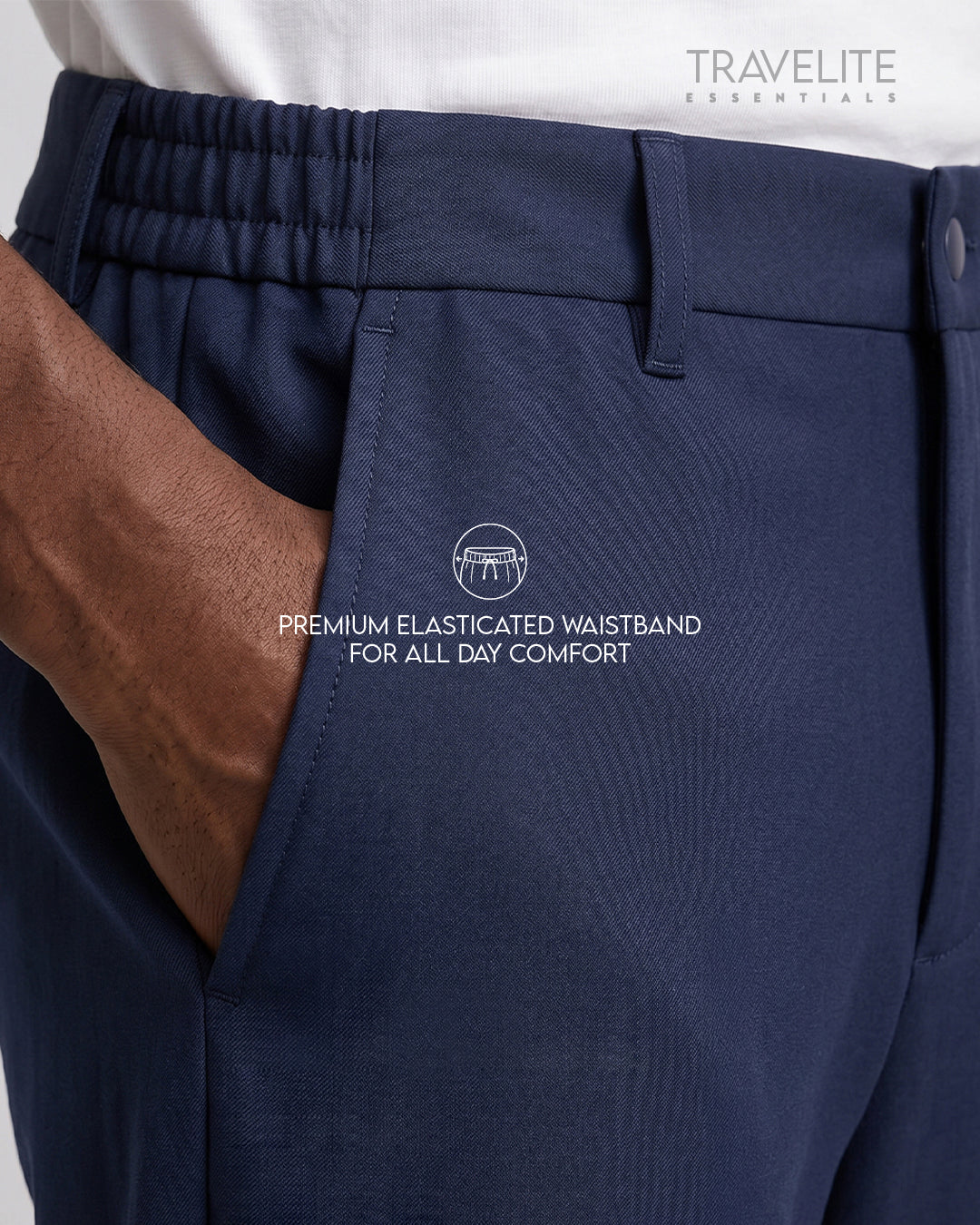 Travelite Straight Fit Trousers | Essential | Navy Blue