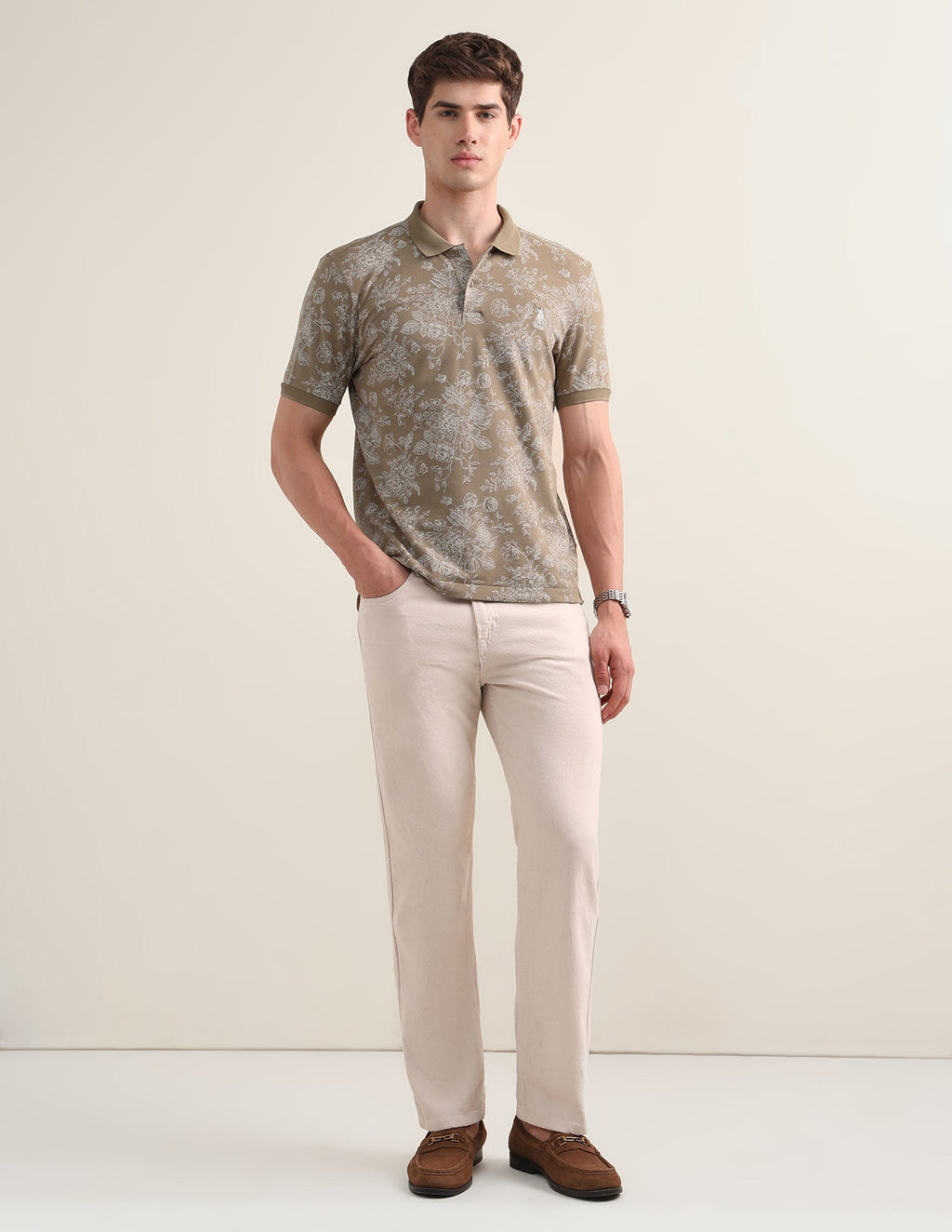Floral Printed Slim Fit Polo Shirt USP0