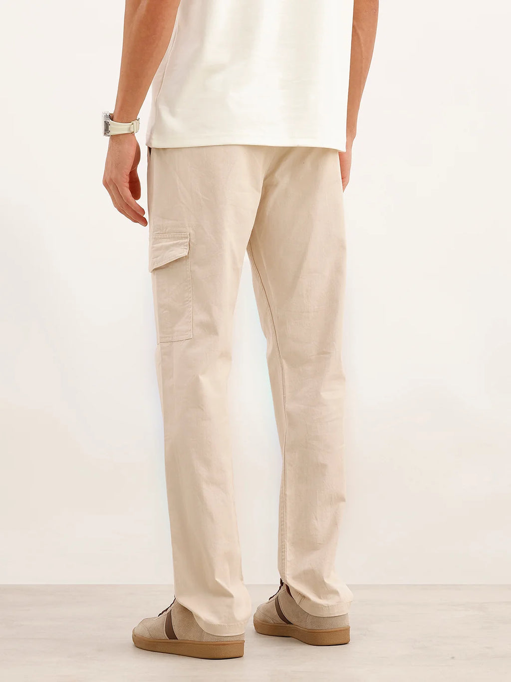 Solid Straight Fit Cargo Trouser | Beige