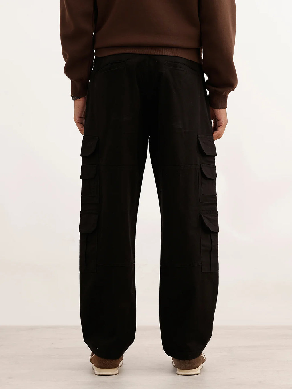 Solid Loose Fit Cargo Trouser | Black