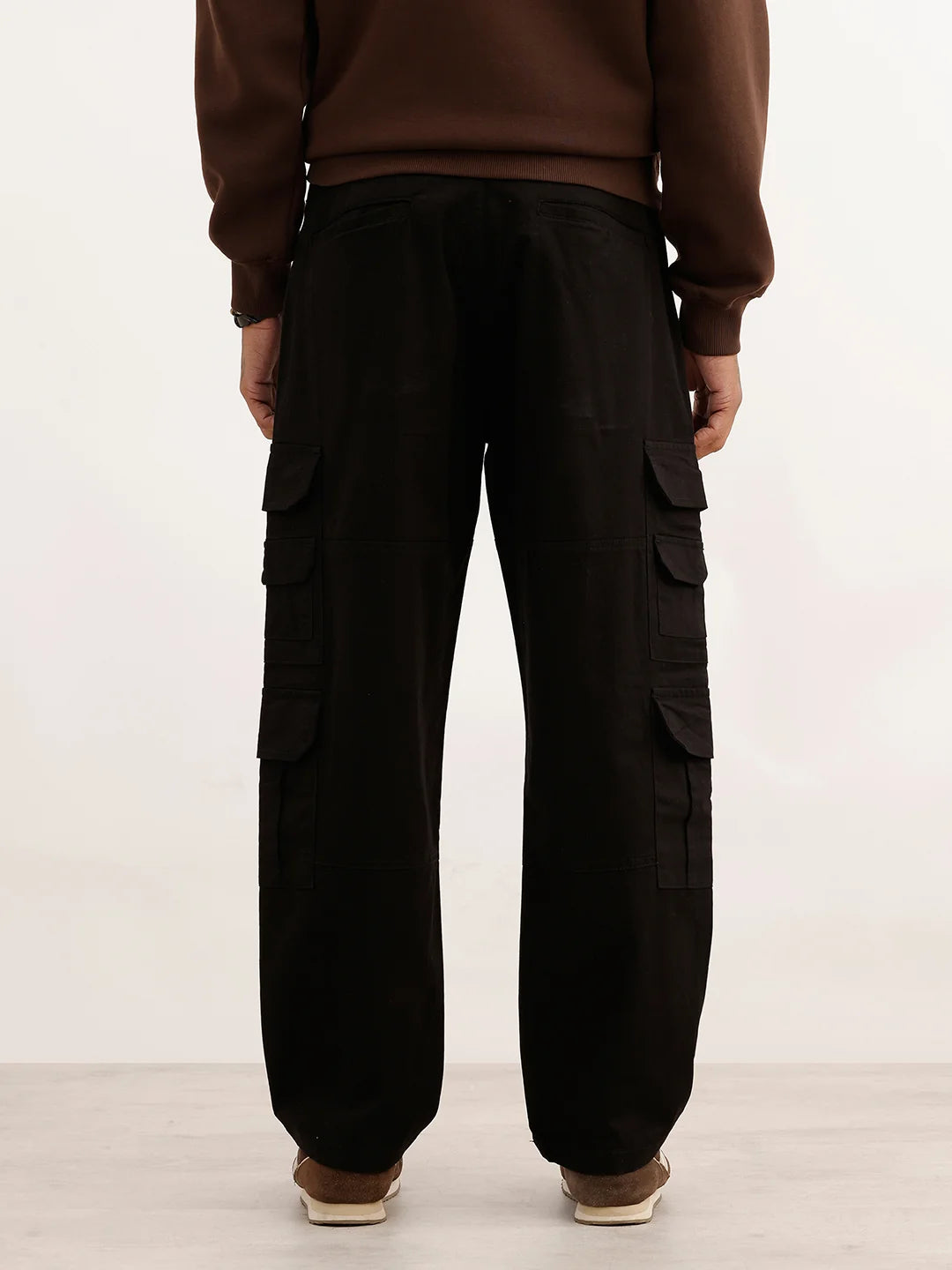 Solid Loose Fit Cargo Trouser | Black