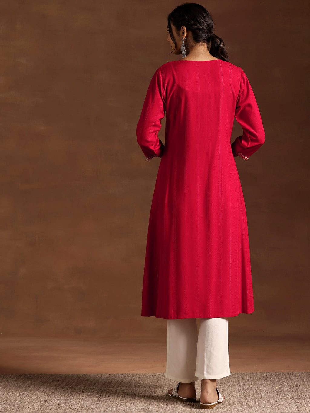 Libas Red Yoke Design Rayon A-Line Kurta