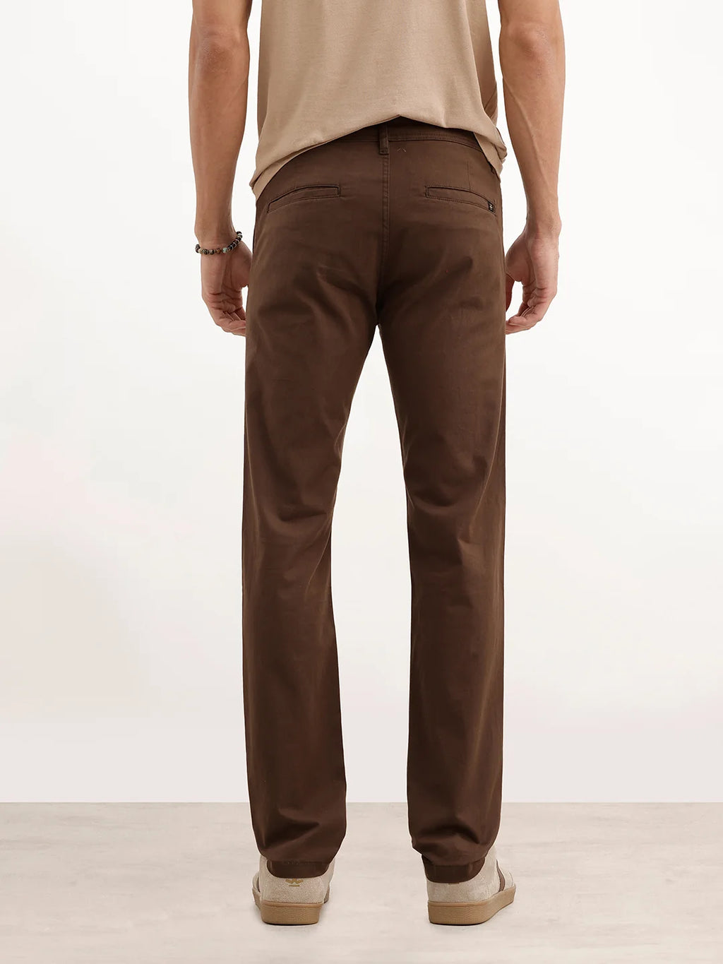 Solid Slim Fit Pleated Trouser | Brown