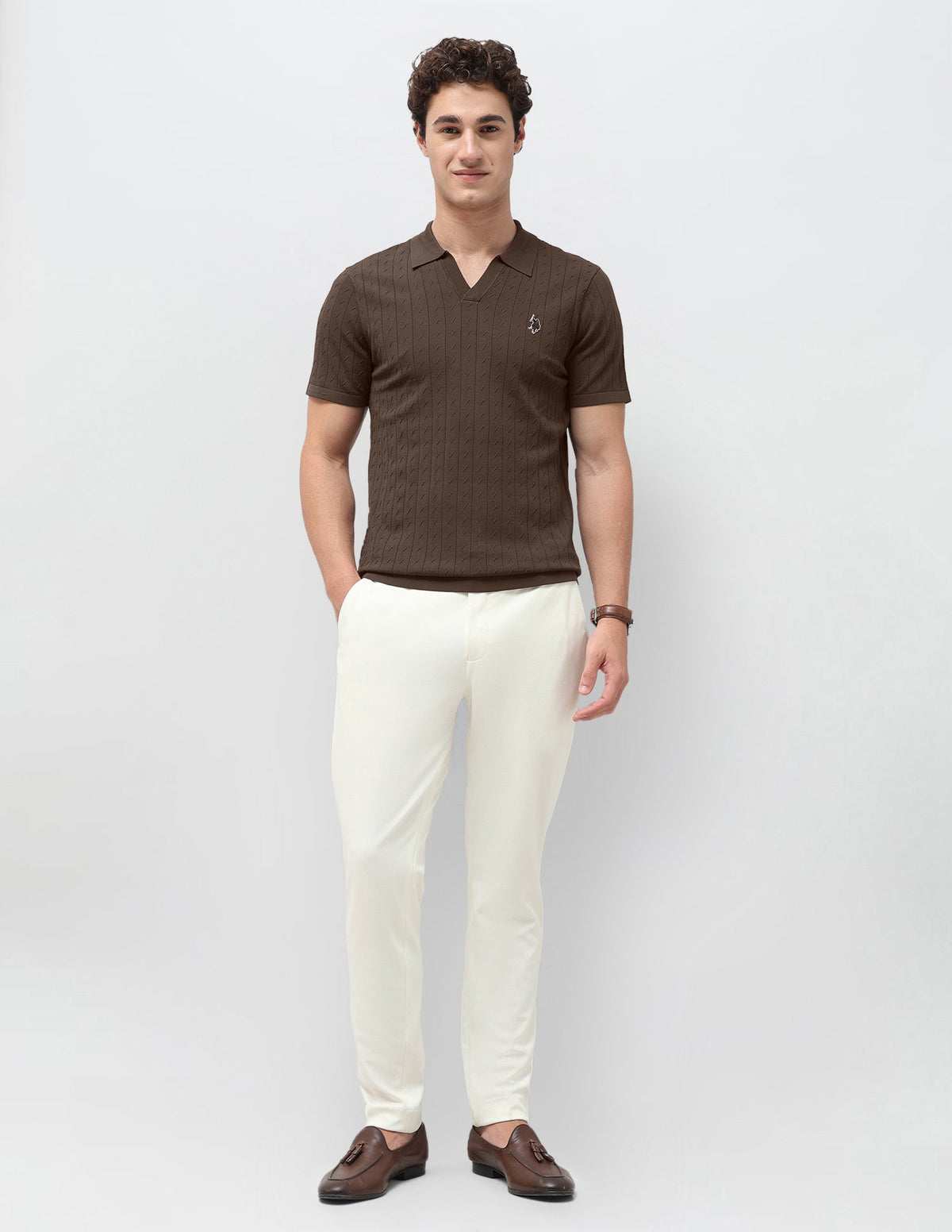 Self Design Vertical Striped Slim Fit Polo Shirt USP0