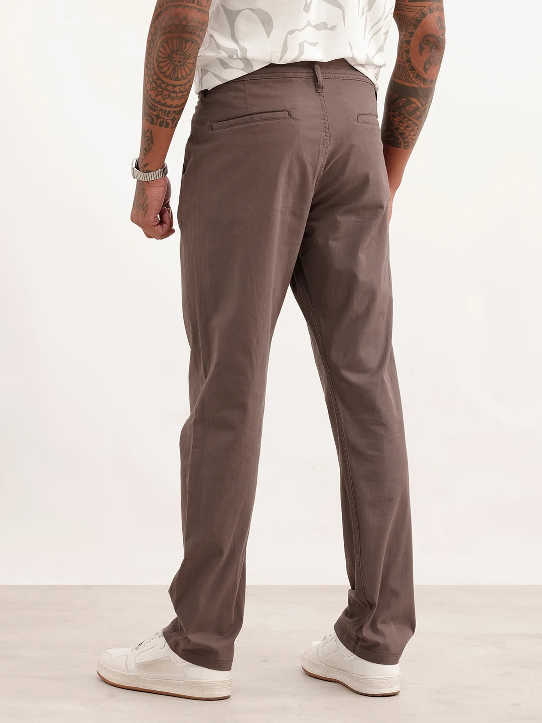 Solid Straight Fit Pleated Trouser | Grey