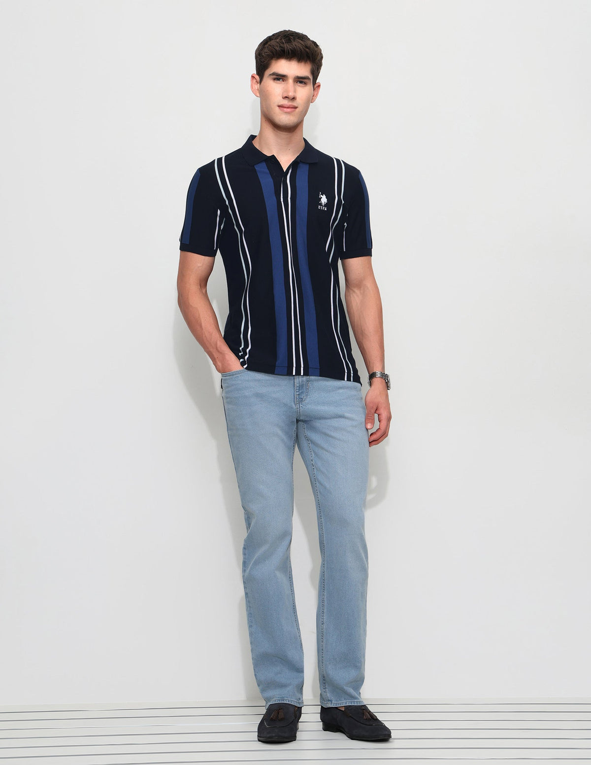 Vertical Striped Slim Fit Polo Shirt USP0