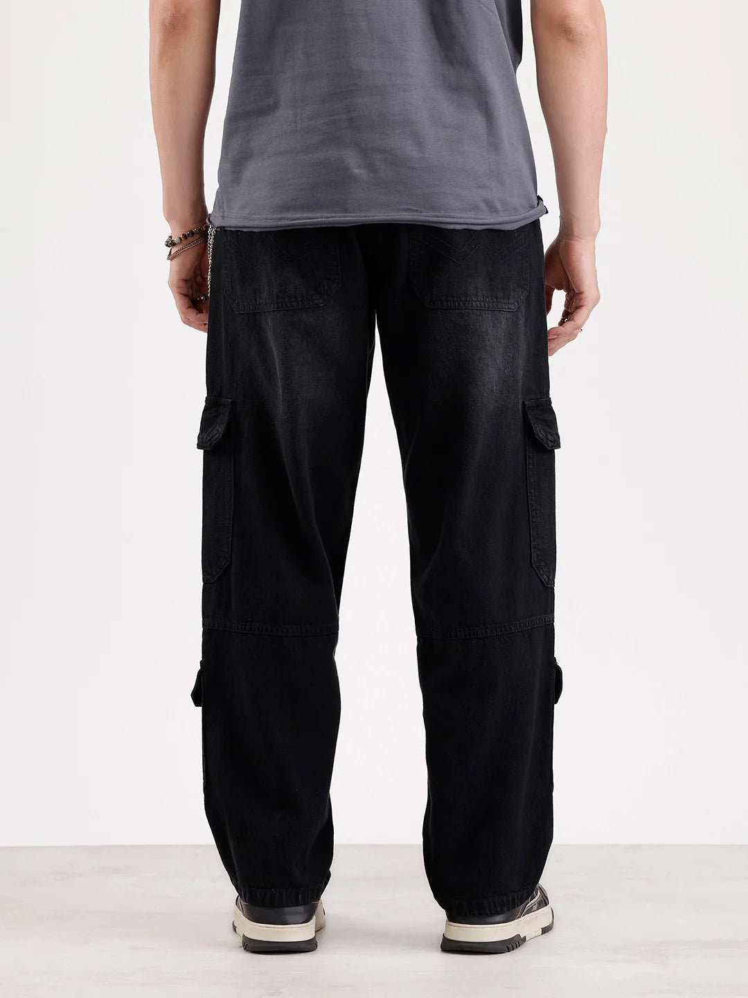 Washed Loose Fit Cargo Denim | Grey
