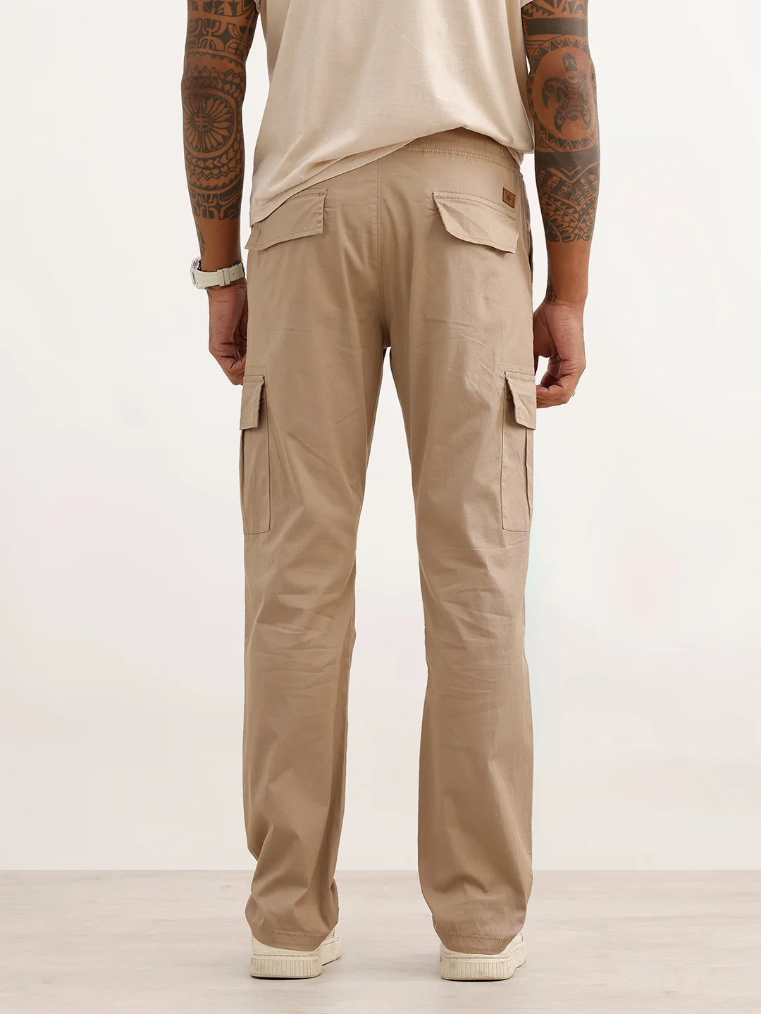 Solid Straight Fit Cargo Trouser | Khaki