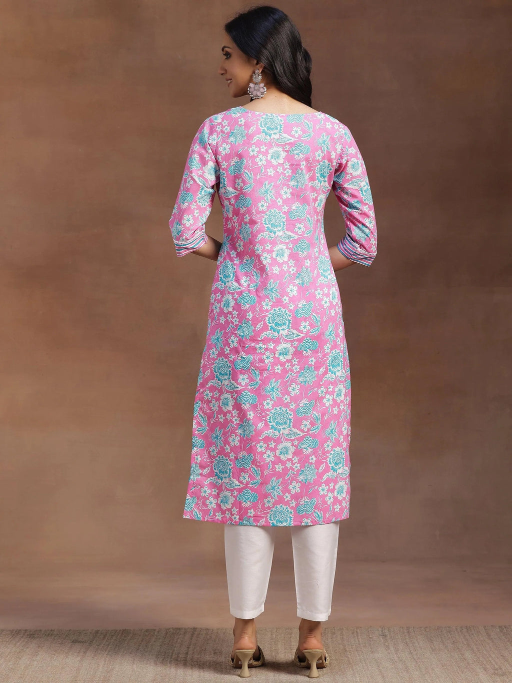 Libas Pink Printed Cotton Straight Kurta