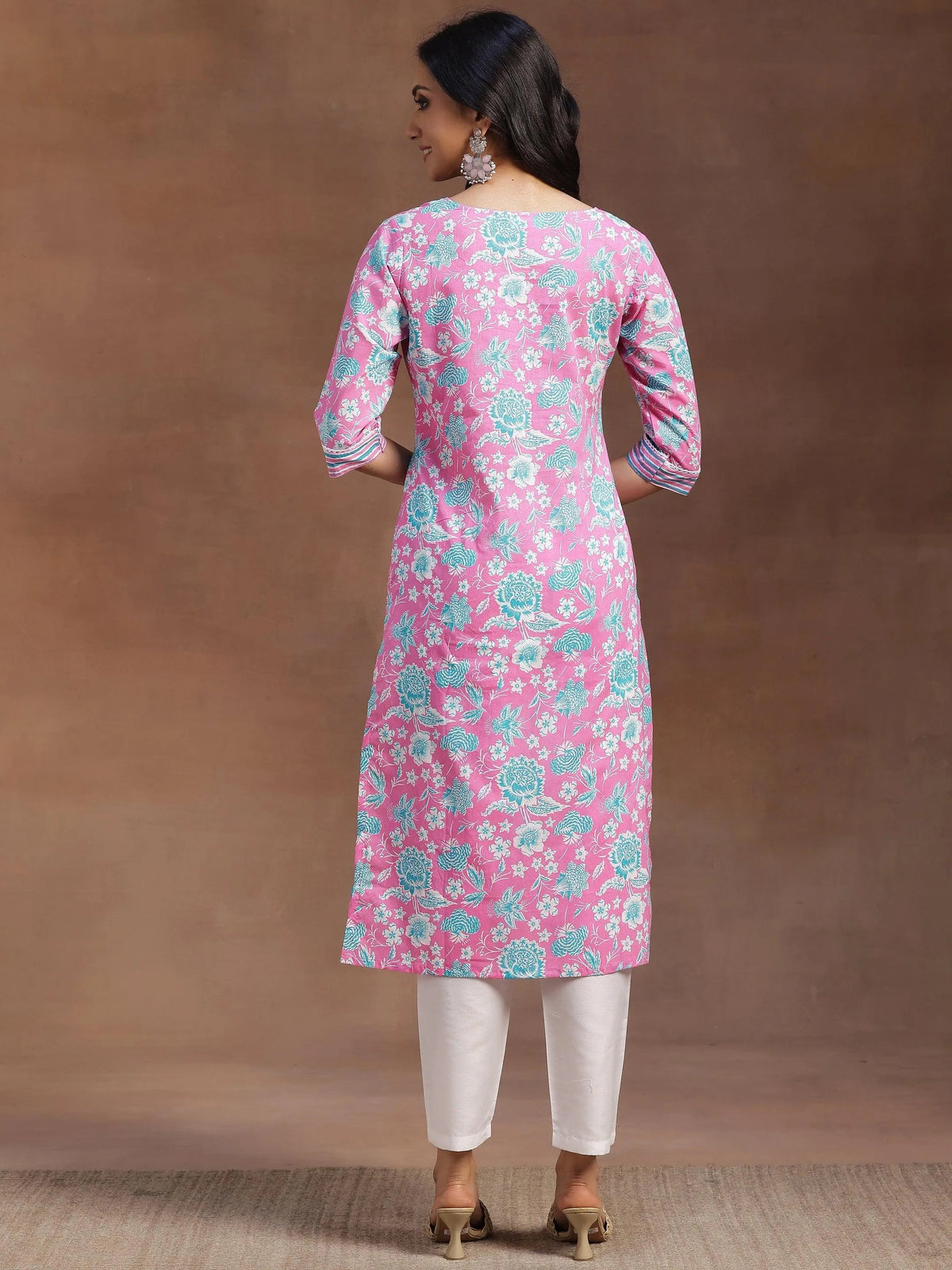 Libas Pink Printed Cotton Straight Kurta