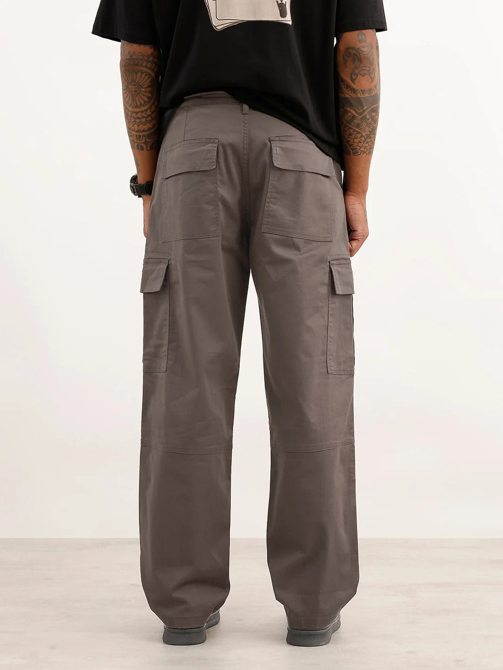 Solid Loose Fit Cargo Trouser | Charcoal