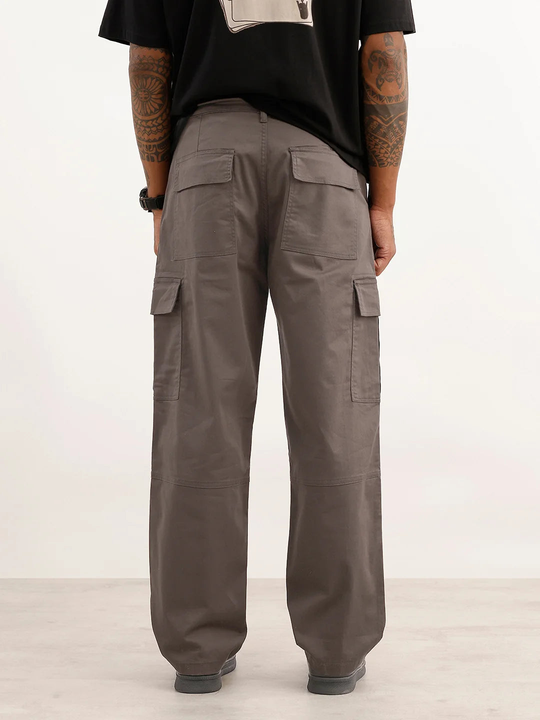 Solid Loose Fit Cargo Trouser | Charcoal