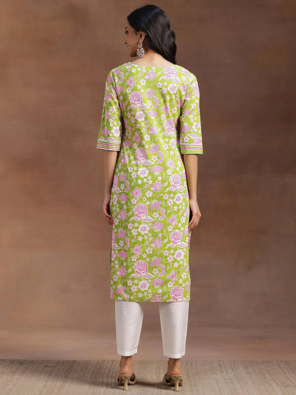 Libas Green Printed Cotton Straight Kurta