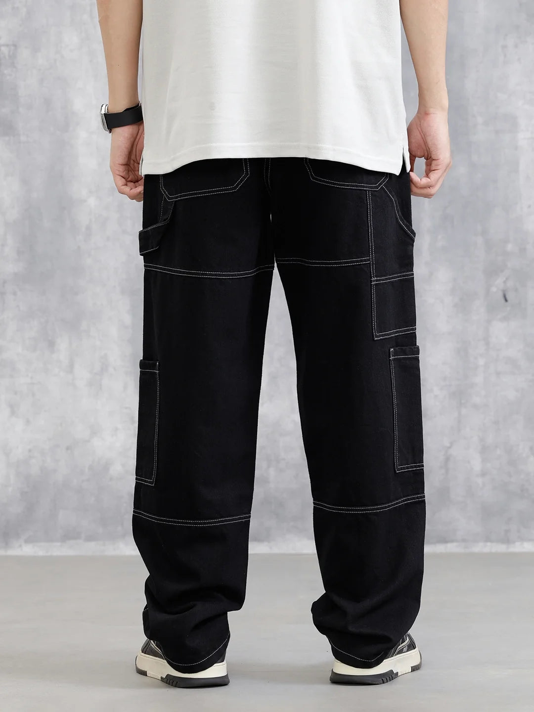 Utility Cargo Pants With Contrast Stitch | Black