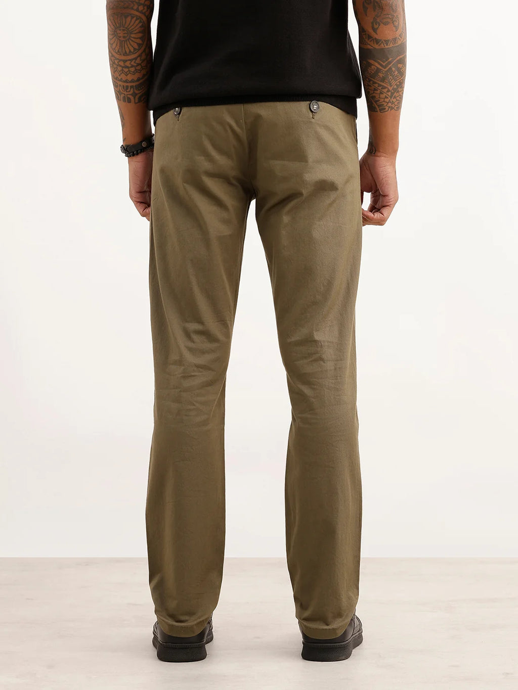 Solid Slim Fit Pleated Trouser | Olive