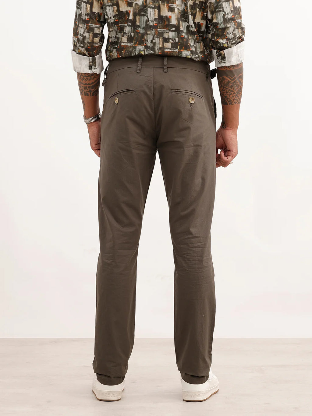 Solid Slim Fit Pleated Trouser | Olive