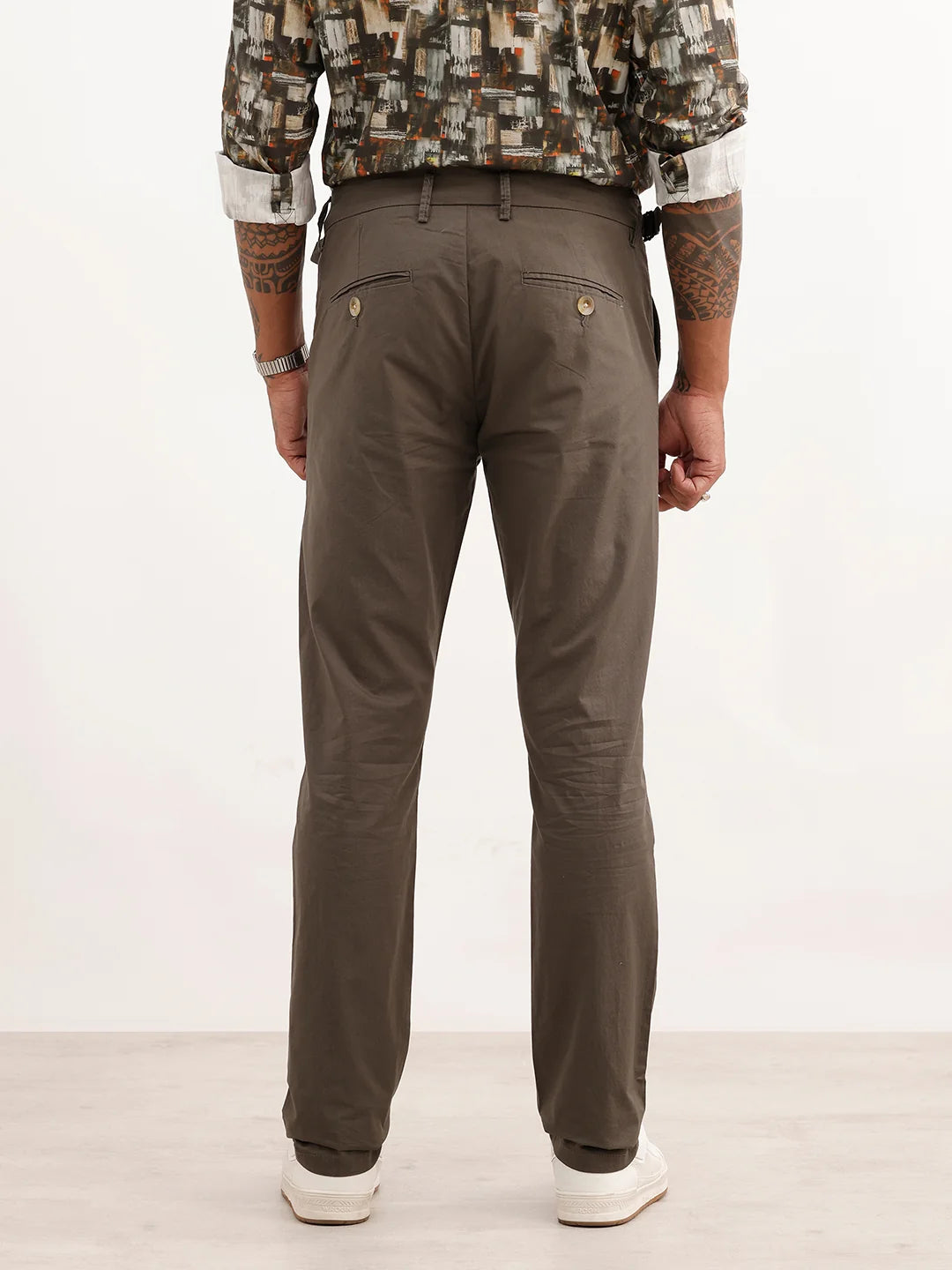 Solid Slim Fit Pleated Trouser | Olive