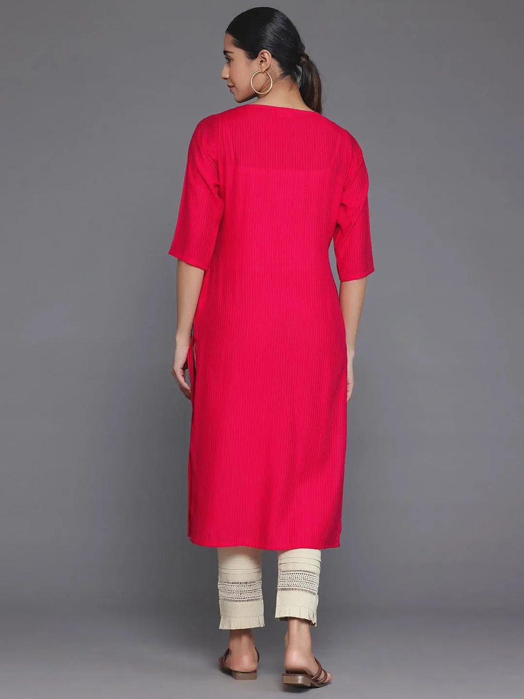 Gerua Red Woven Design Silk Straight Kurta