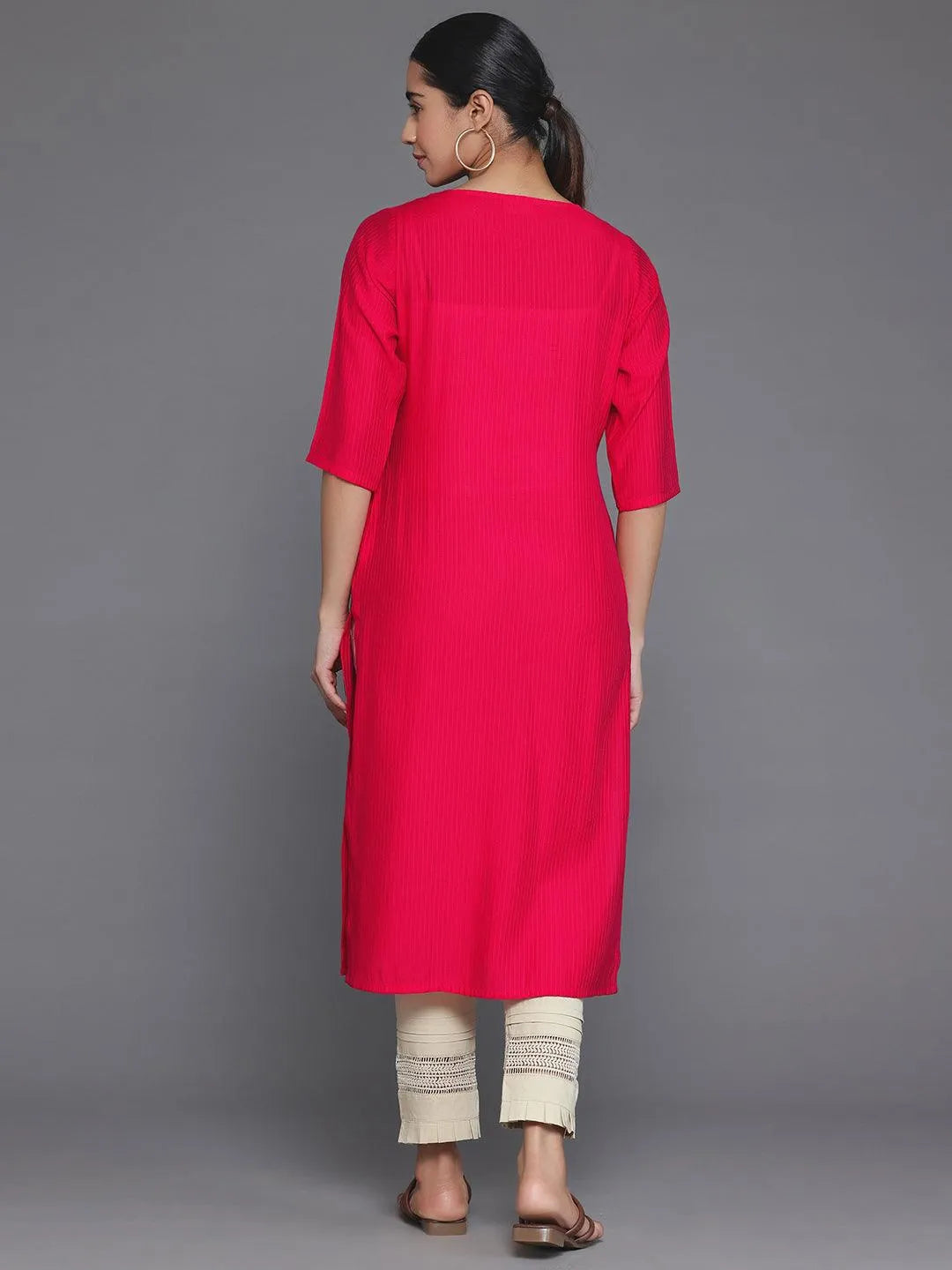 Gerua Red Woven Design Silk Straight Kurta