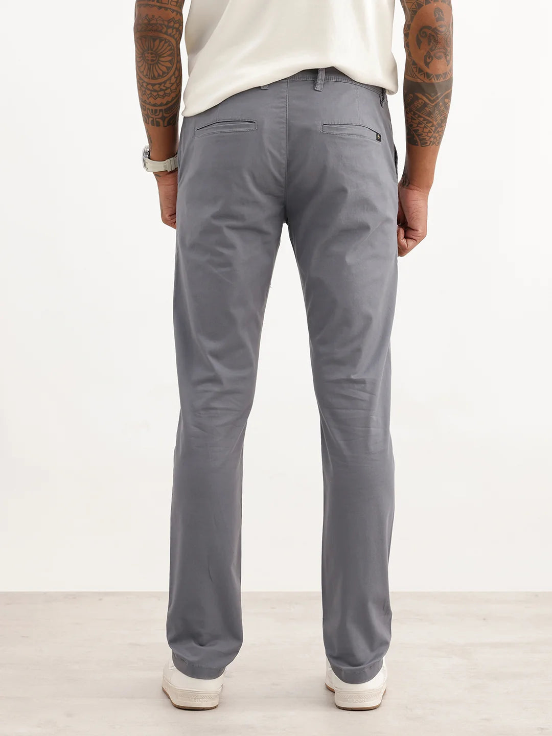 Solid Slim Fit Cotton Blend Trouser | Grey