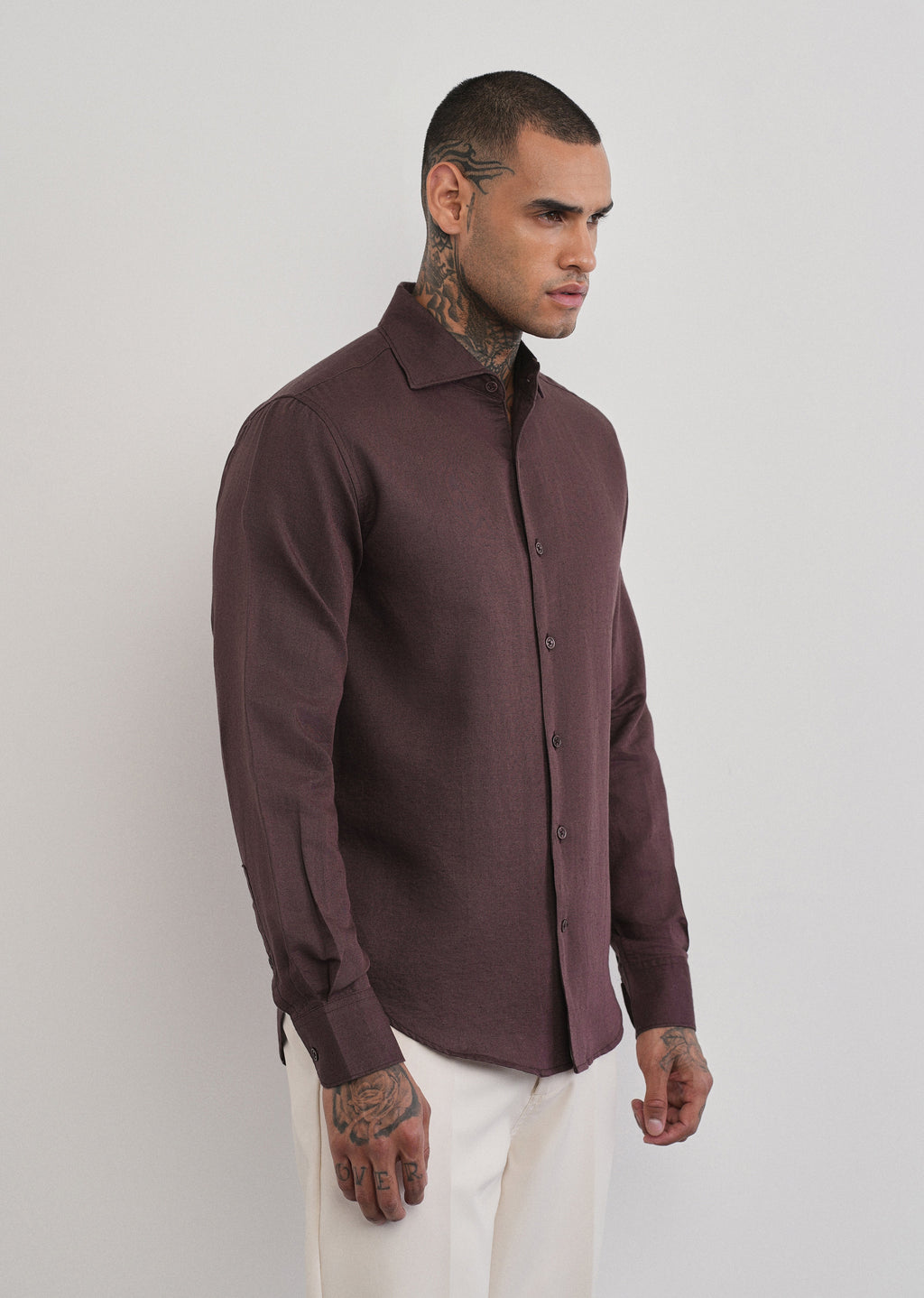 Wine Plain Cotton Linen Shirt