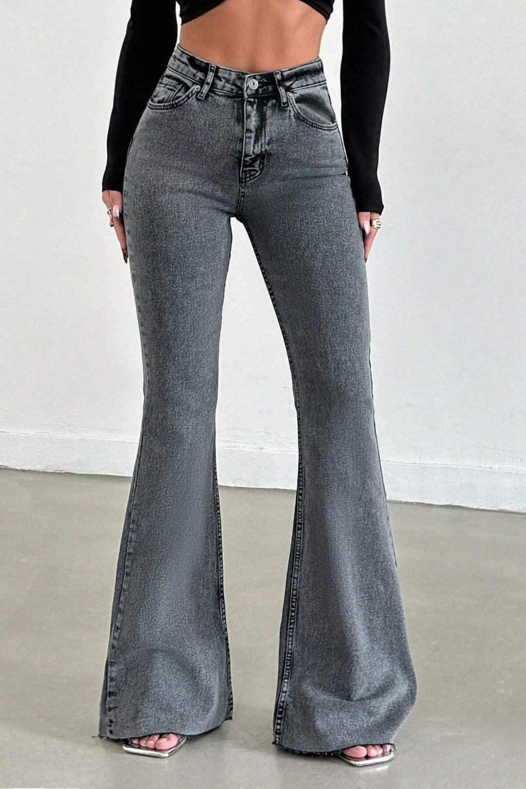 Neutral Grey Bootleg High Rise Jeans