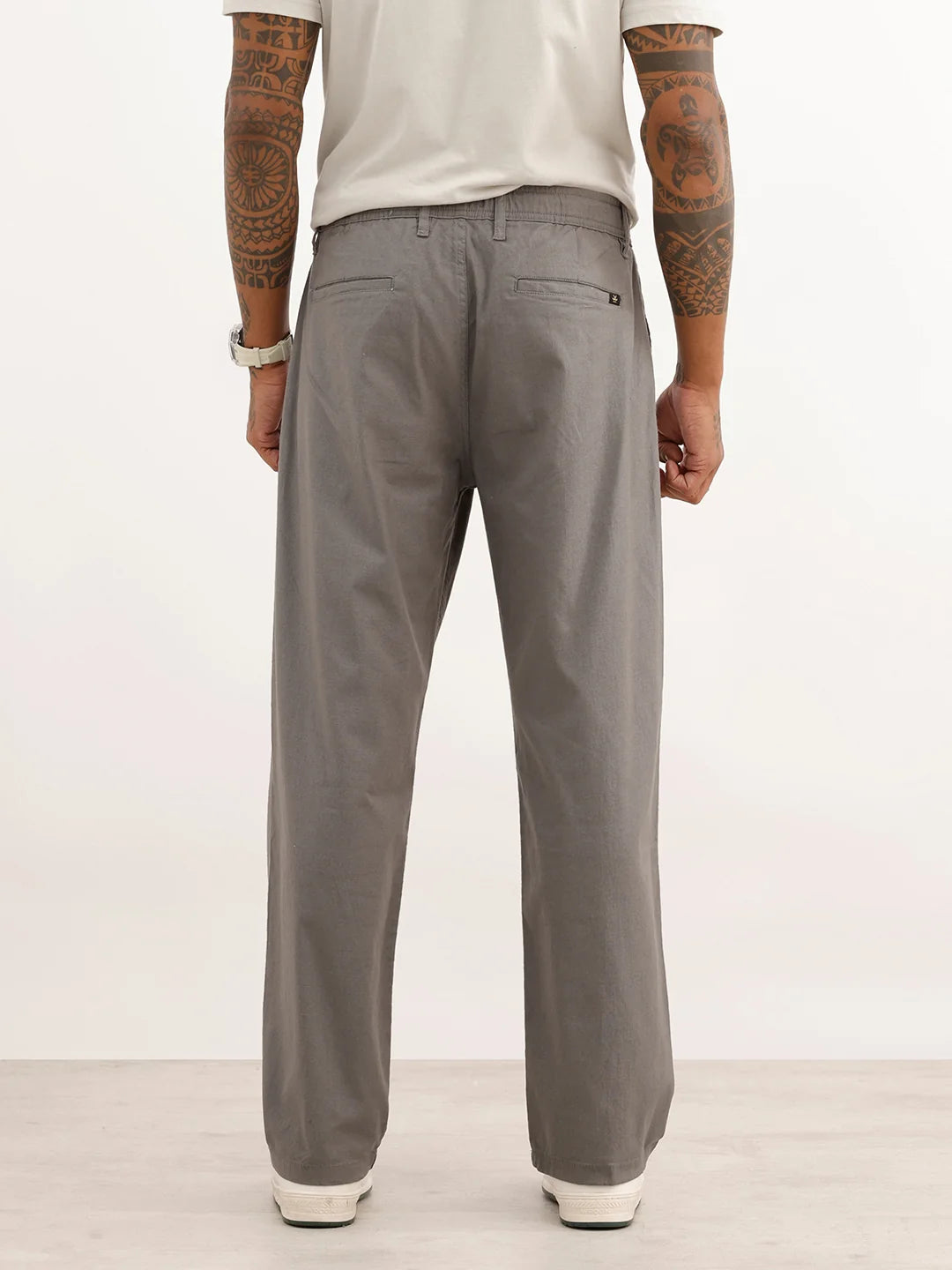 Solid Loose Fit Drawstring Trouser | Grey