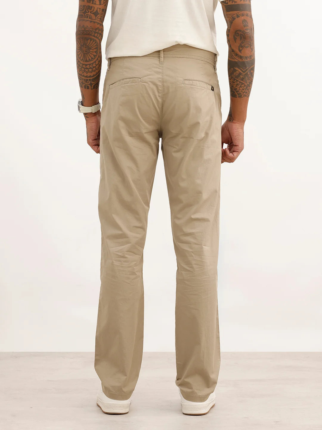 Solid Straight Fit Trouser | Beige