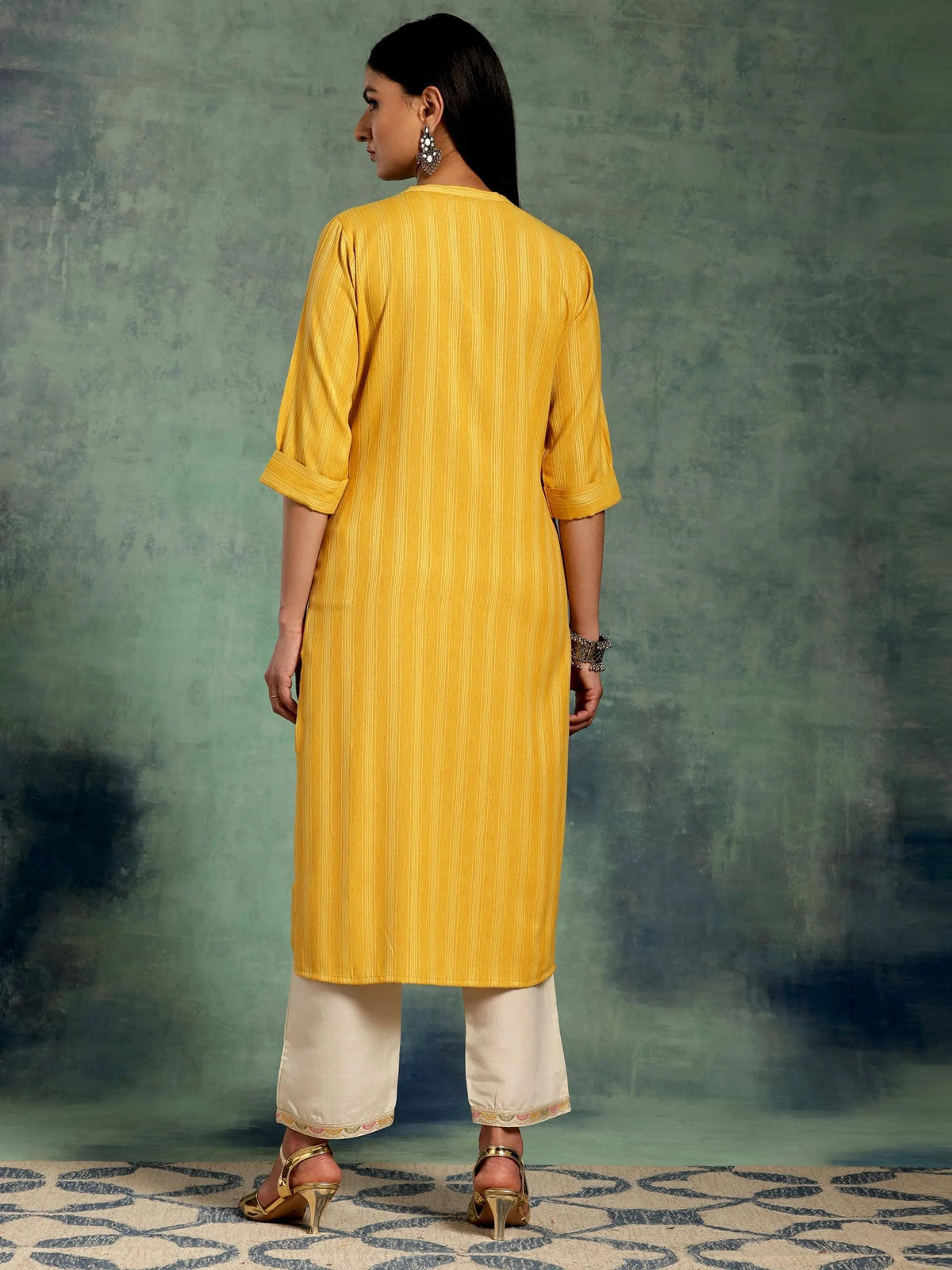 Gerua Yellow Woven Design Rayon Straight Kurta