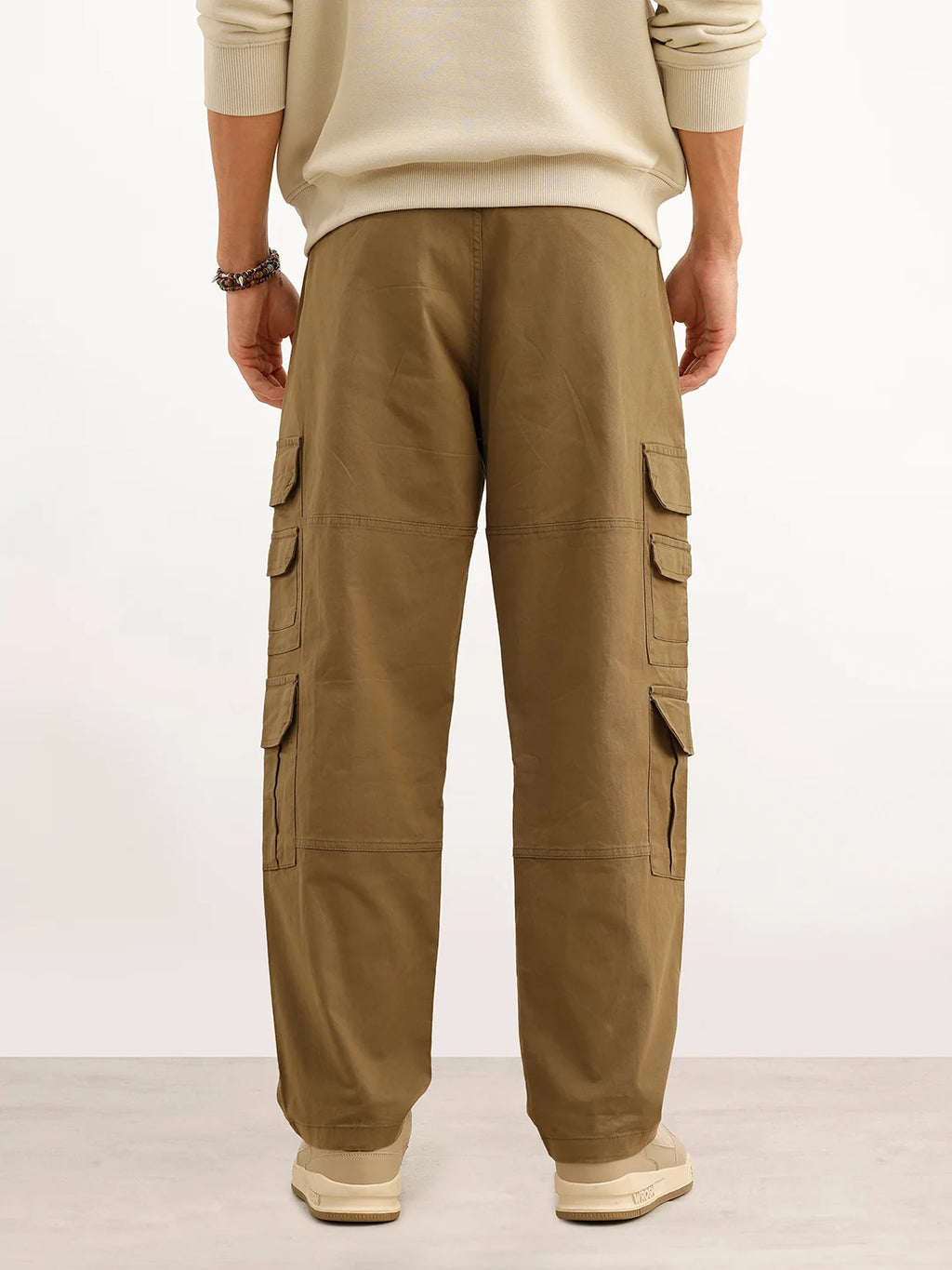 Solid Loose Fit Cargo Trouser | Olive