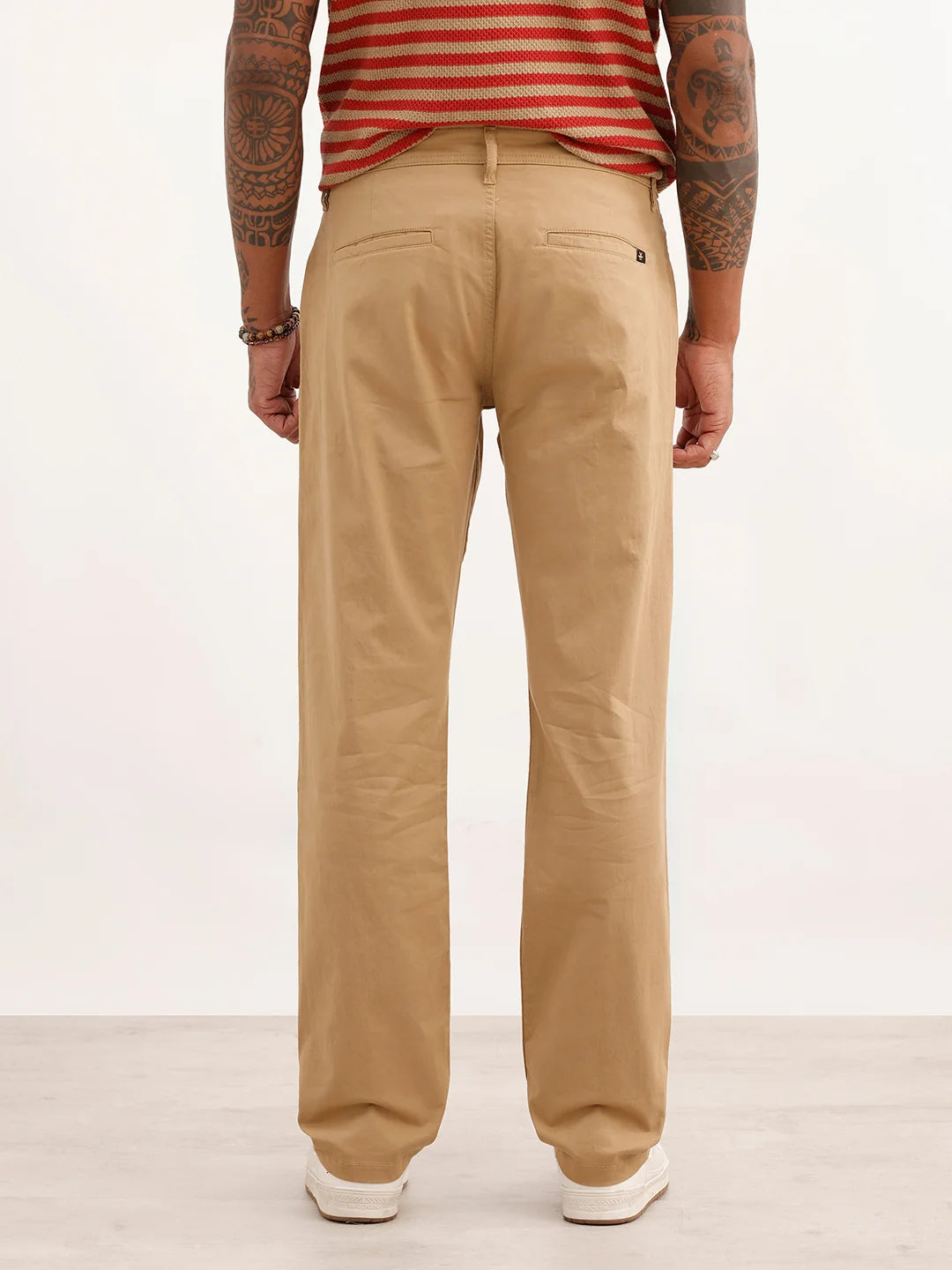 Solid Straight Fit Pleated Trouser | Khaki